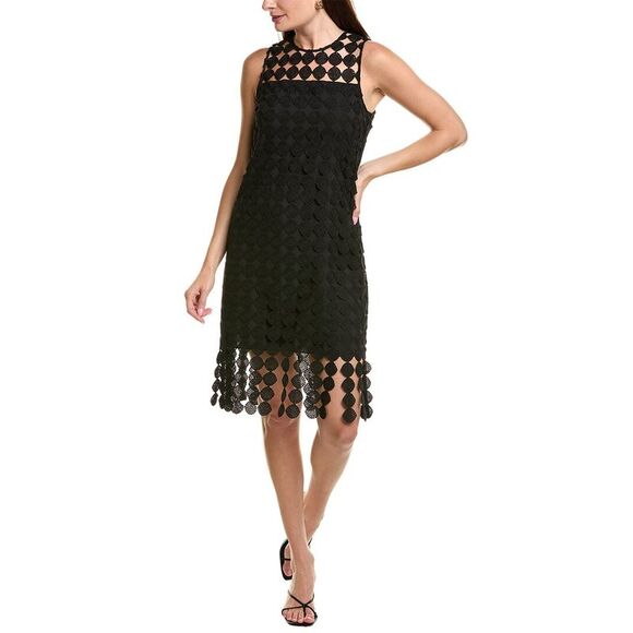 Anne Klein Womens  Fringe Lace Shift Dress, Black - Picture 1 of 2